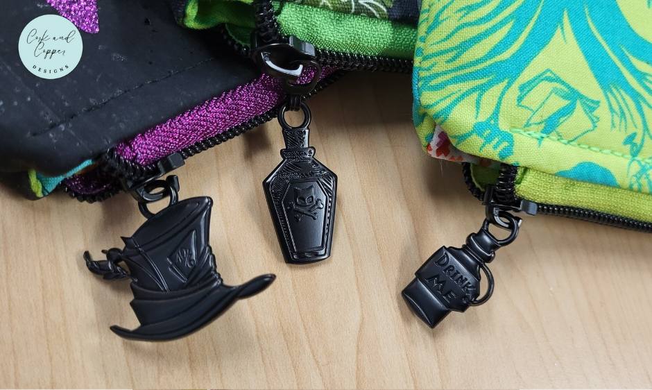 #5 Drink Me Zipper Pulls in Matte Black at Atelier Fiber Arts