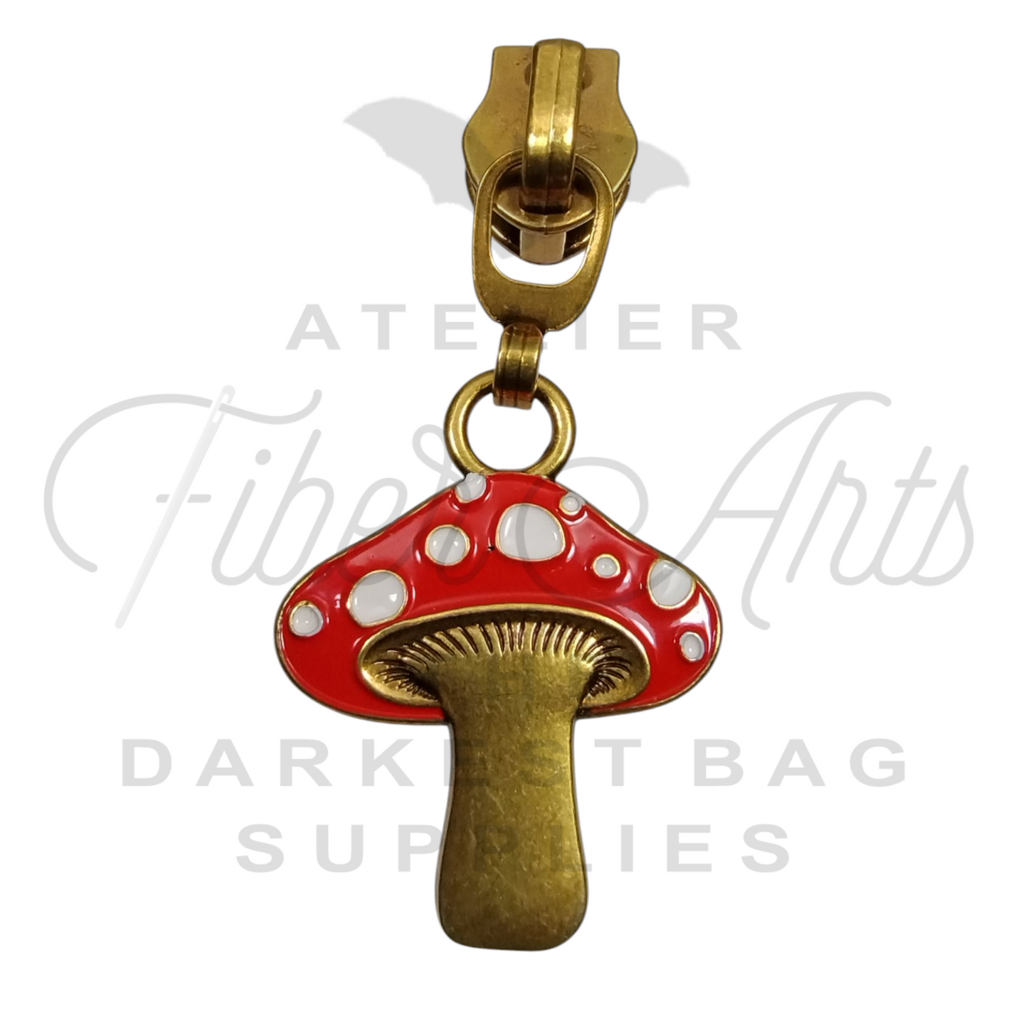 #5 Fungi with Enamel Nylon Zipper Pulls in Antique Gold at Atelier Fiber Arts