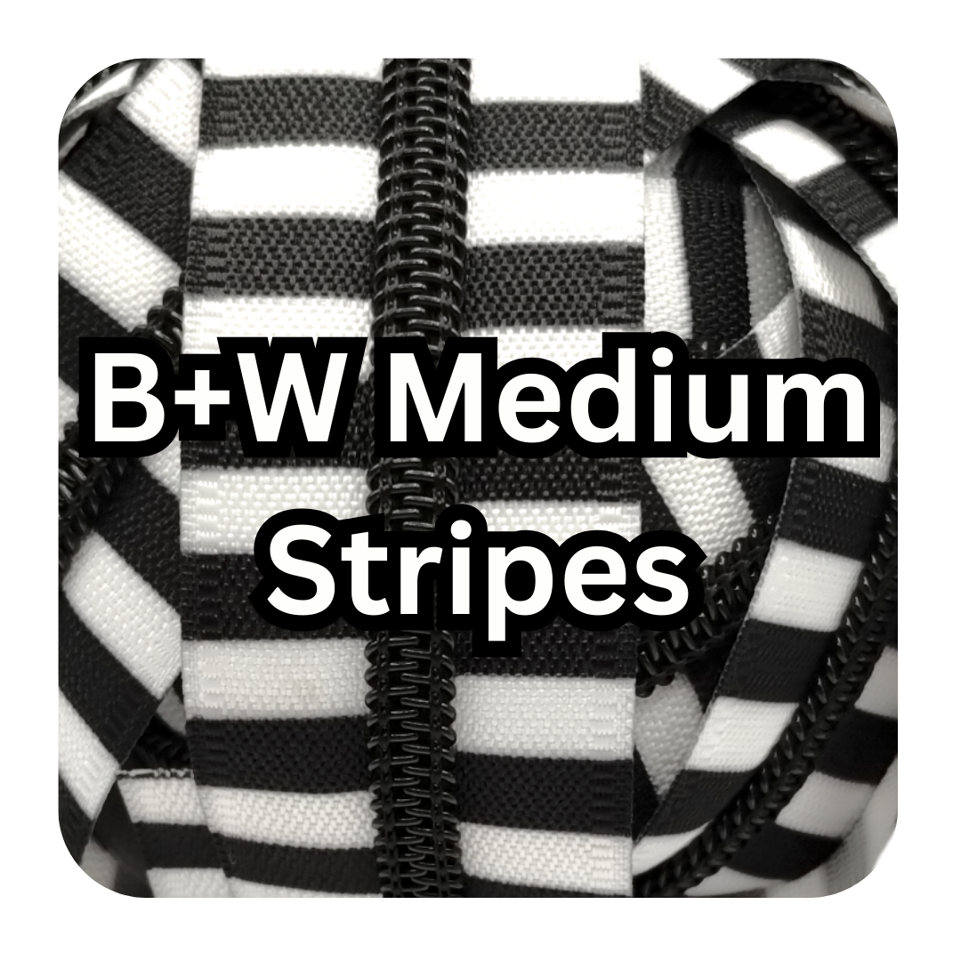 #5 Zipper - B&W Medium Stripes - by the meter - Black Teeth at Atelier Fiber Arts