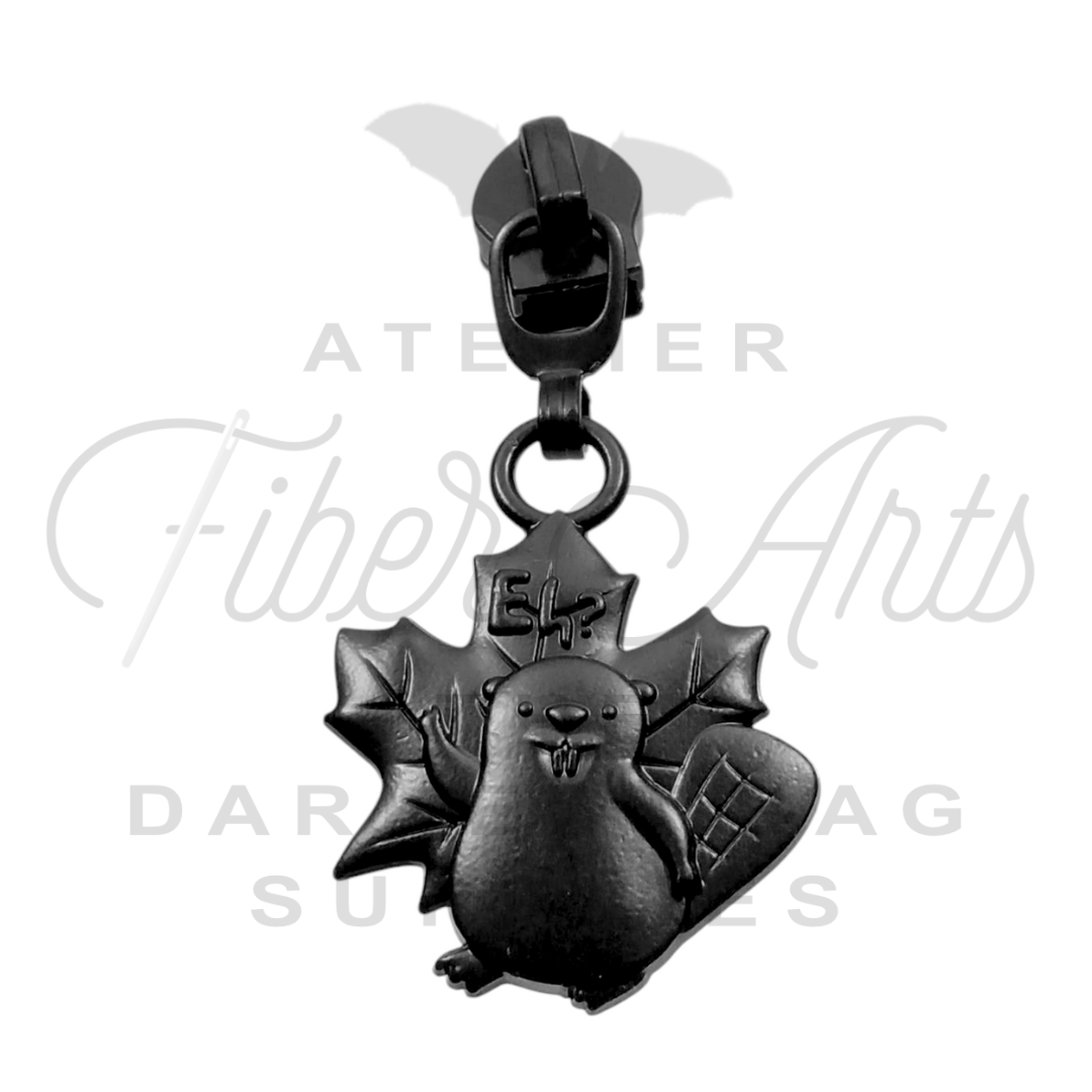 #5 Canadian Eh Zipper Pulls in Matte Black at Atelier Fiber Arts