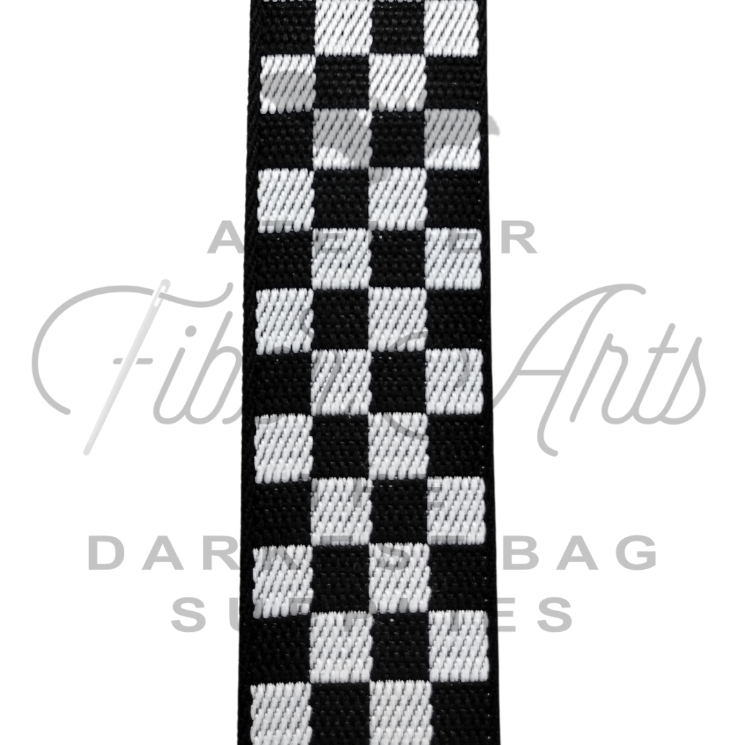 Webbing - Jacquard Checkered - 38mm (1.5in) - sold by the meter at Atelier Fiber Arts