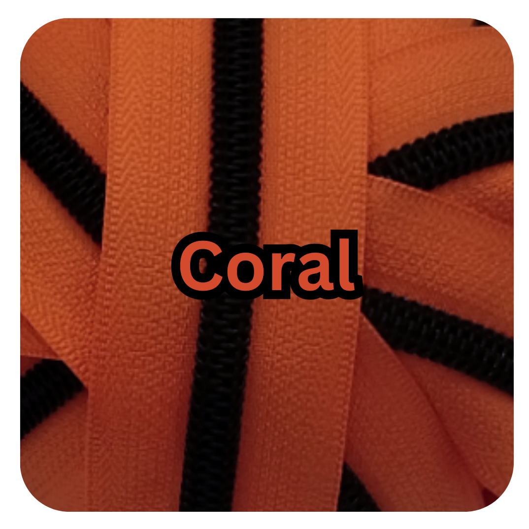 #5 Zipper - Coral - by the meter - Black Teeth at Atelier Fiber Arts