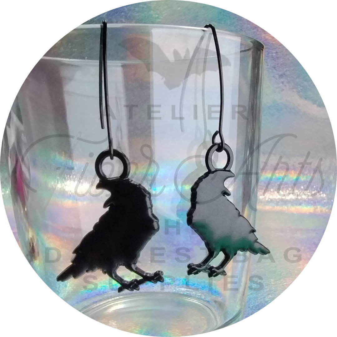 EARRINGS - CROWS in Matte Black at Atelier Fiber Arts