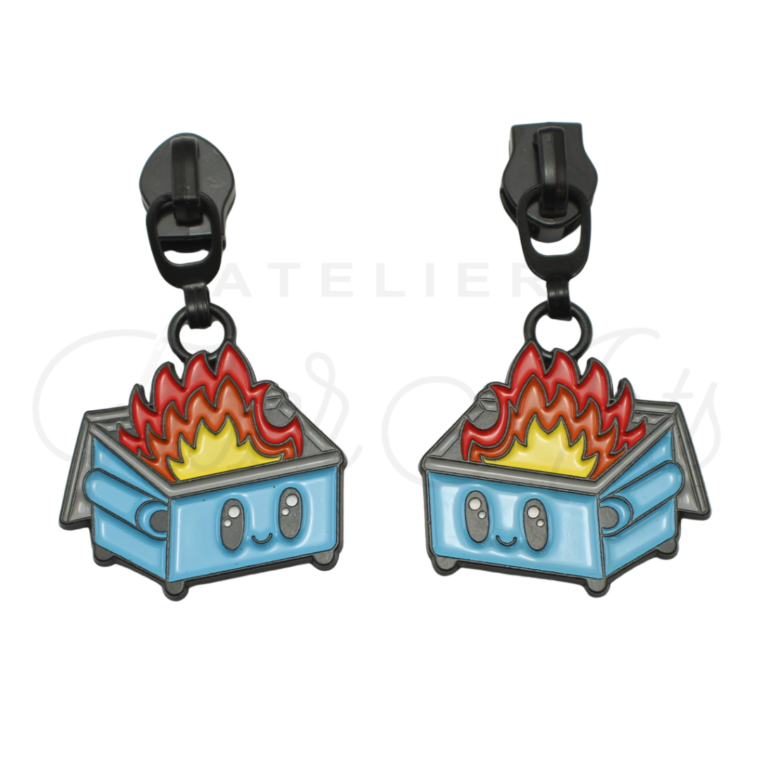 #5 Dumpster Fire for CCD Zipper Pulls in Matte Black and Enamel at Atelier Fiber Arts