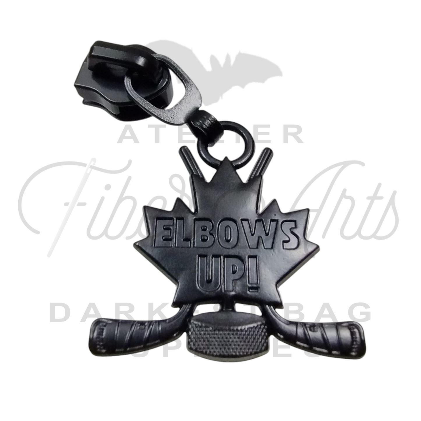 #5 Elbows Up! Zipper Pulls in Matte Black at Atelier Fiber Arts