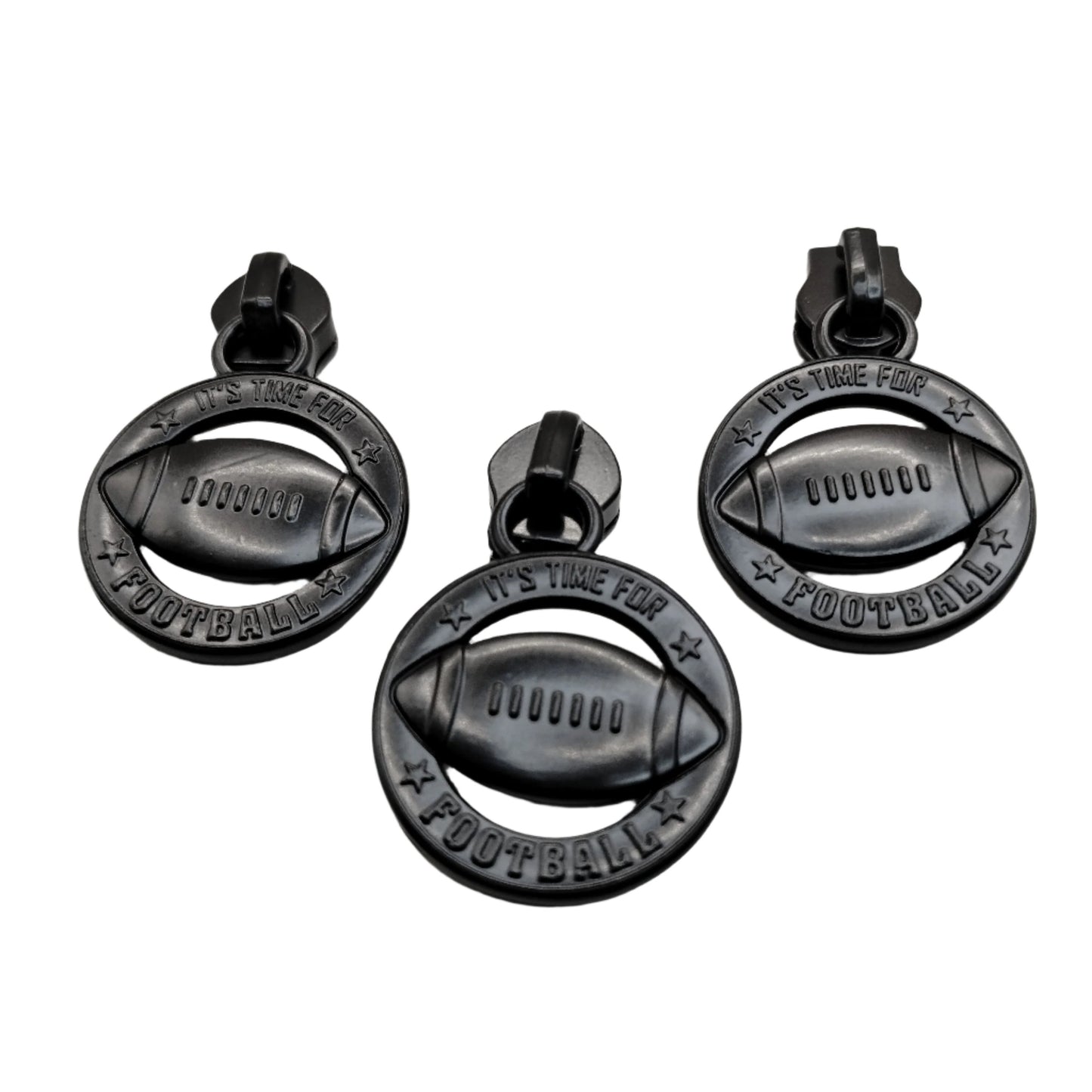 #5 Football Zipper Pulls in Matte Black at Atelier Fiber Arts