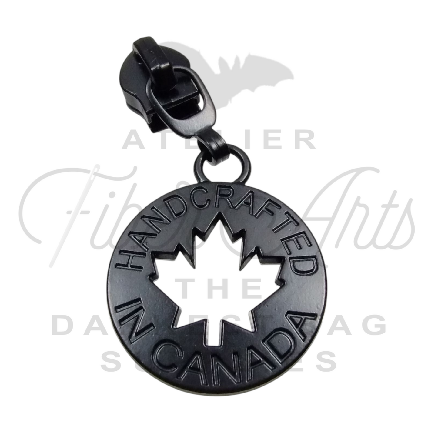 COMING SOON #5 Handcrafted in Canada Zipper Pulls in Matte Black at Atelier Fiber Arts