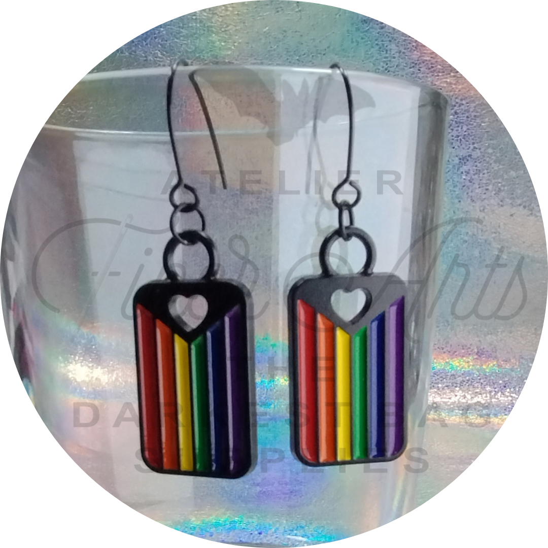 EARRINGS - HEART FLAG Enamel in Matte Black at Atelier Fiber Arts