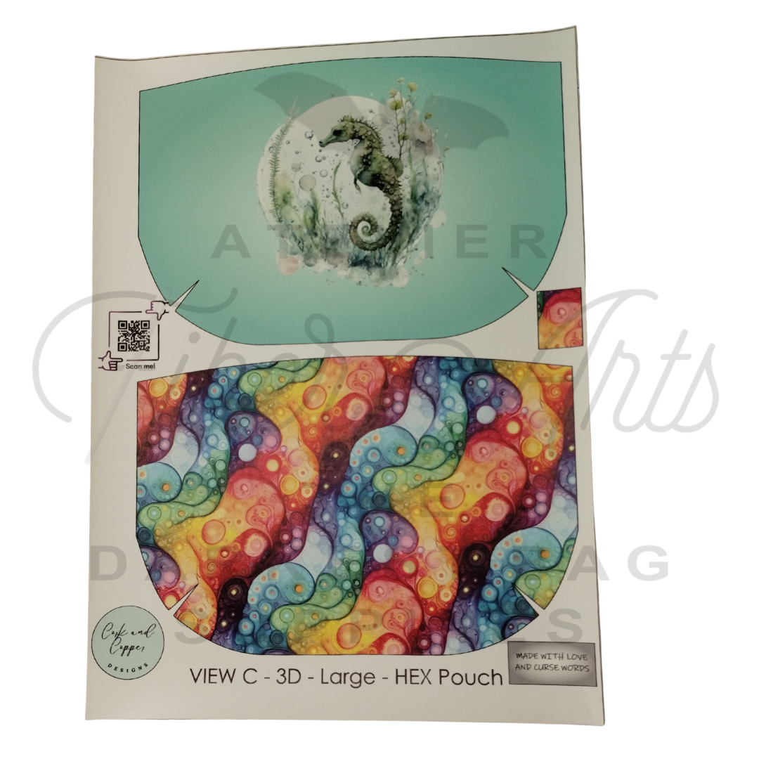 HEX Pouch View C 3D - Cut and Sew - Large - Smooth Finish - Seahorse at Cork and Copper Designs