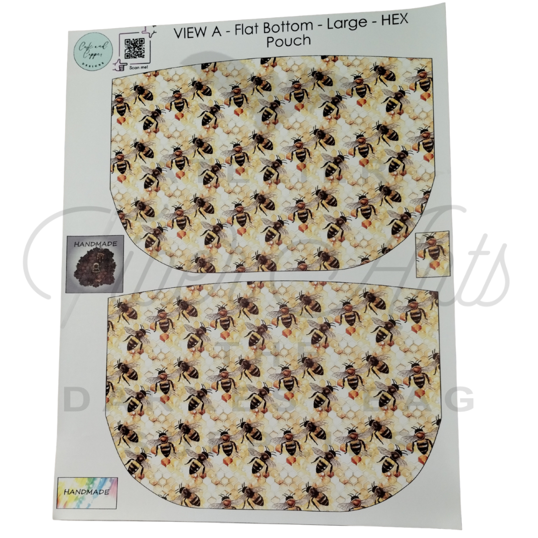 HEX Pouch View A Flat Bottom - Cut and Sew - Large - Smooth Finish - Bees #2 at Cork and Copper Designs