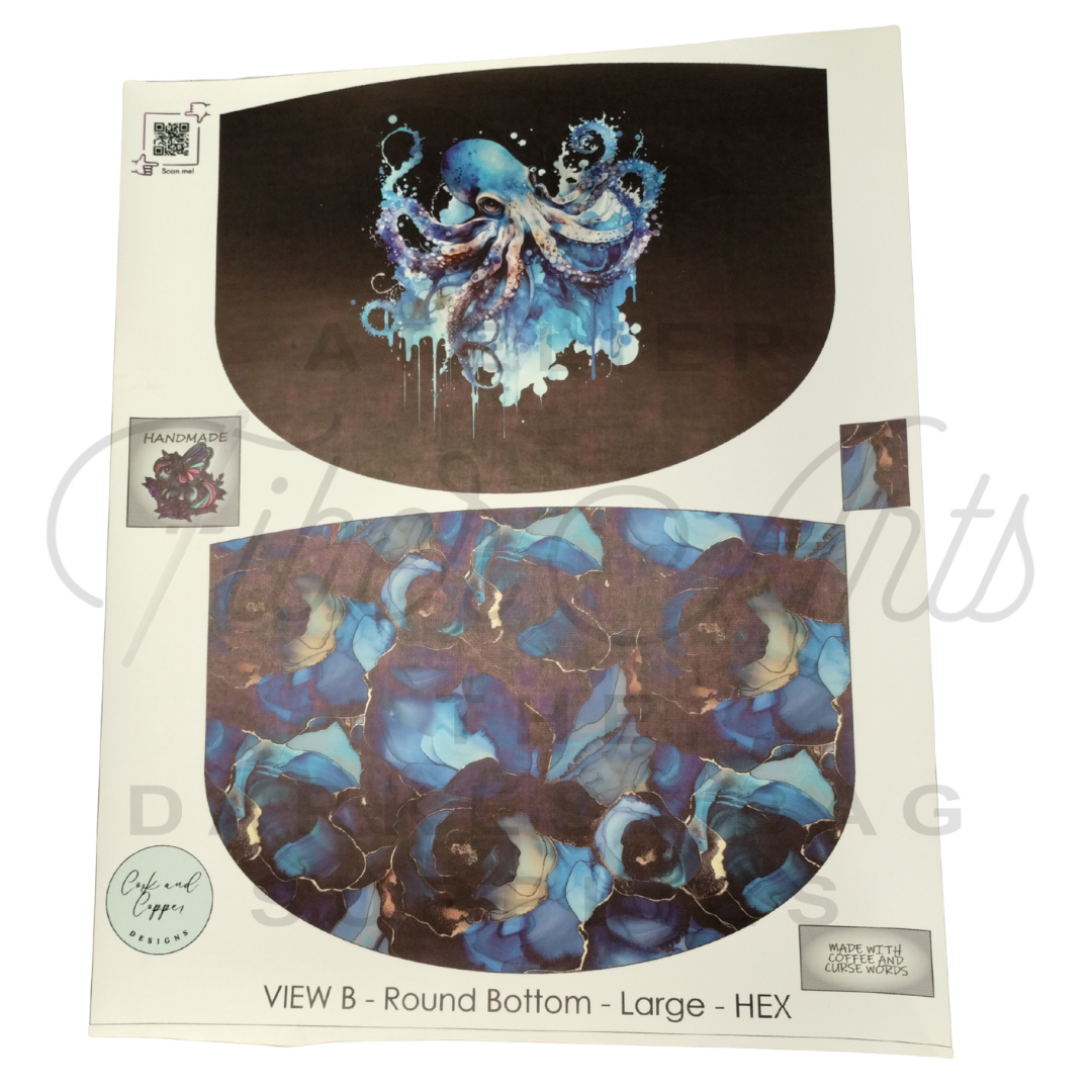 HEX Pouch View B Round Bottom - Cut and Sew - Large - Smooth Finish - Octopus at Cork and Copper Designs