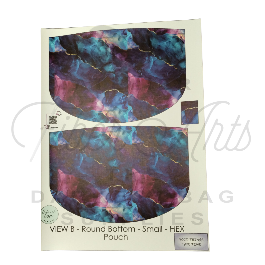 HEX Pouch View B Round Bottom - Cut and Sew - Small - Smooth Finish - Alcohol Ink #6 at Cork and Copper Designs