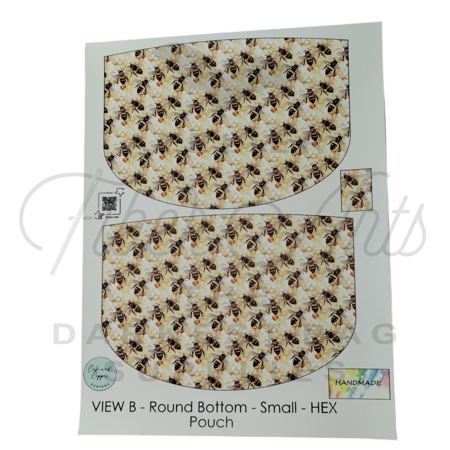 HEX Pouch View B Round Bottom - Cut and Sew - Small - Smooth Finish - Bees #2 at Cork and Copper Designs