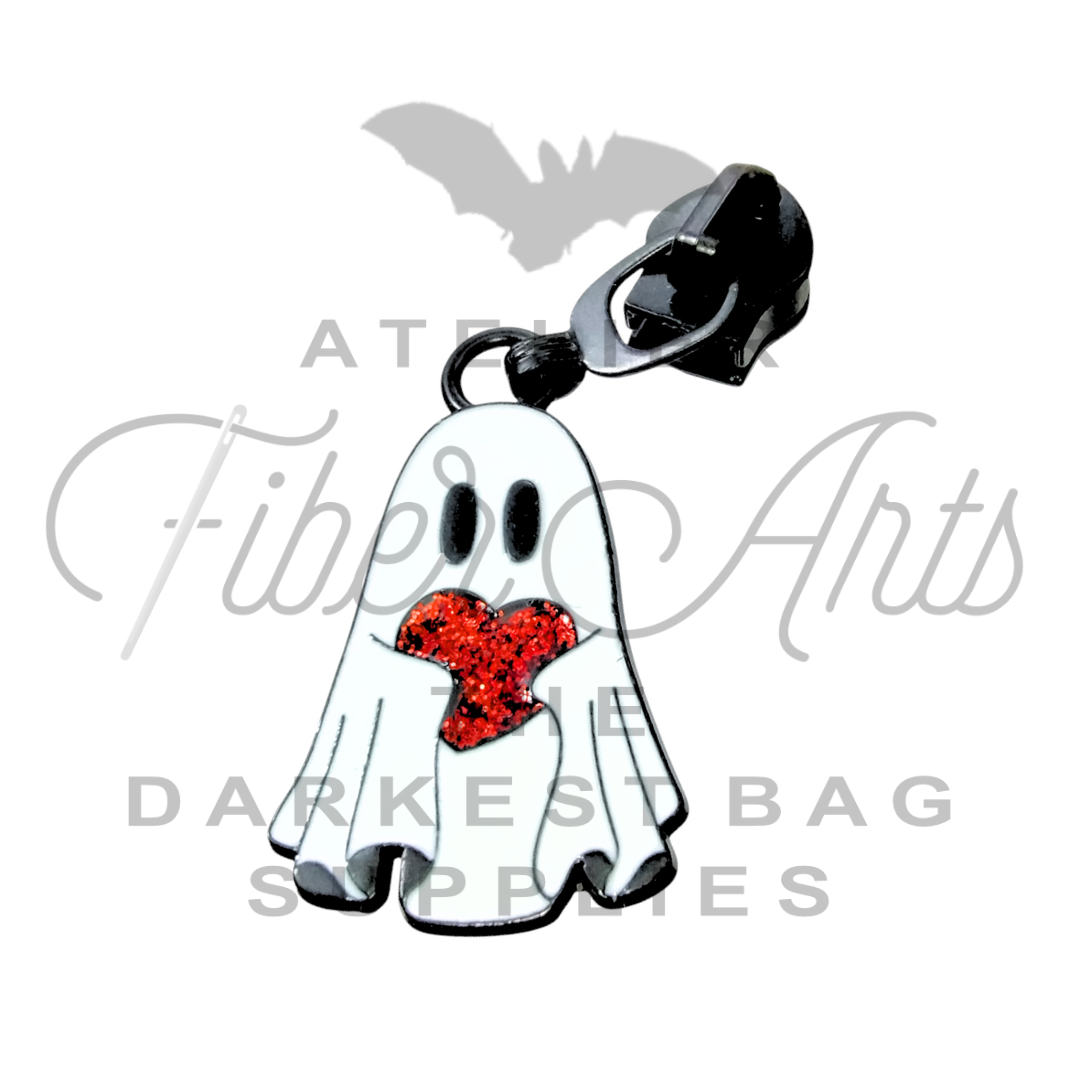 PRE-ORDER - Ghost Heart Enamel Zipper Pulls - 5 pulls at Atelier Fiber Arts