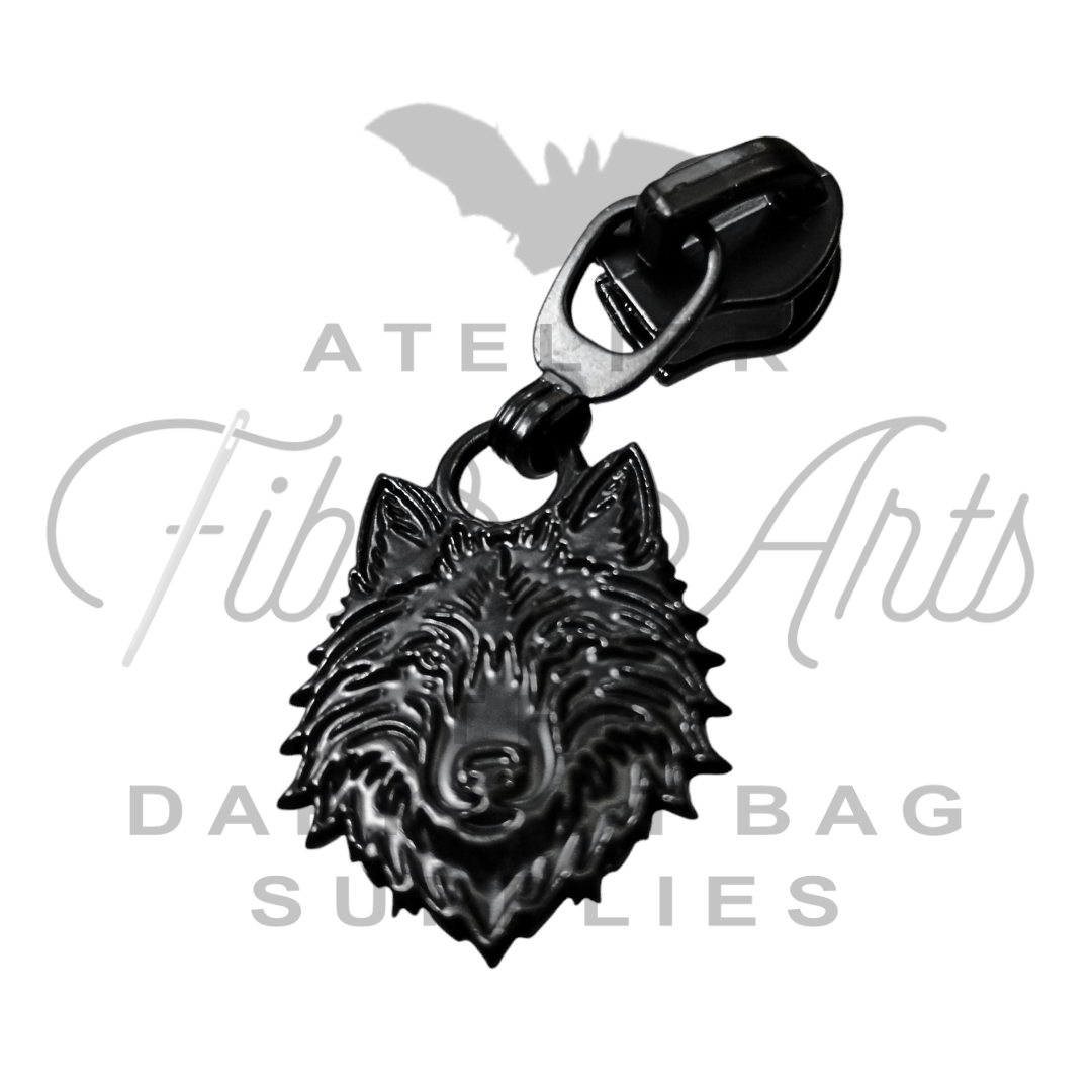 COMING SOON #5 Wolf Zipper Pulls in Matte Black at Atelier Fiber Arts