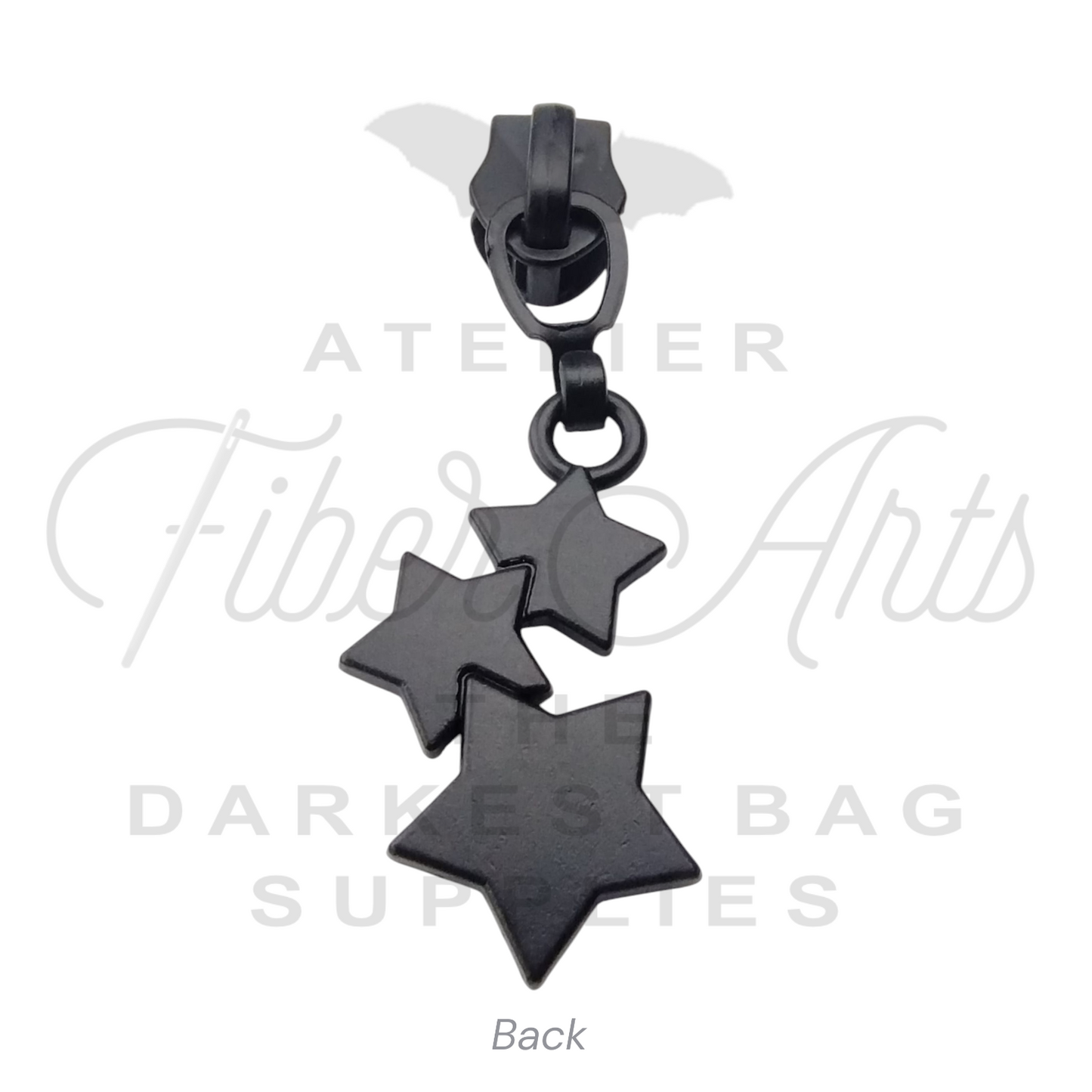 #5 Three Stars Zipper Pulls in Matte Black at Atelier Fiber Arts