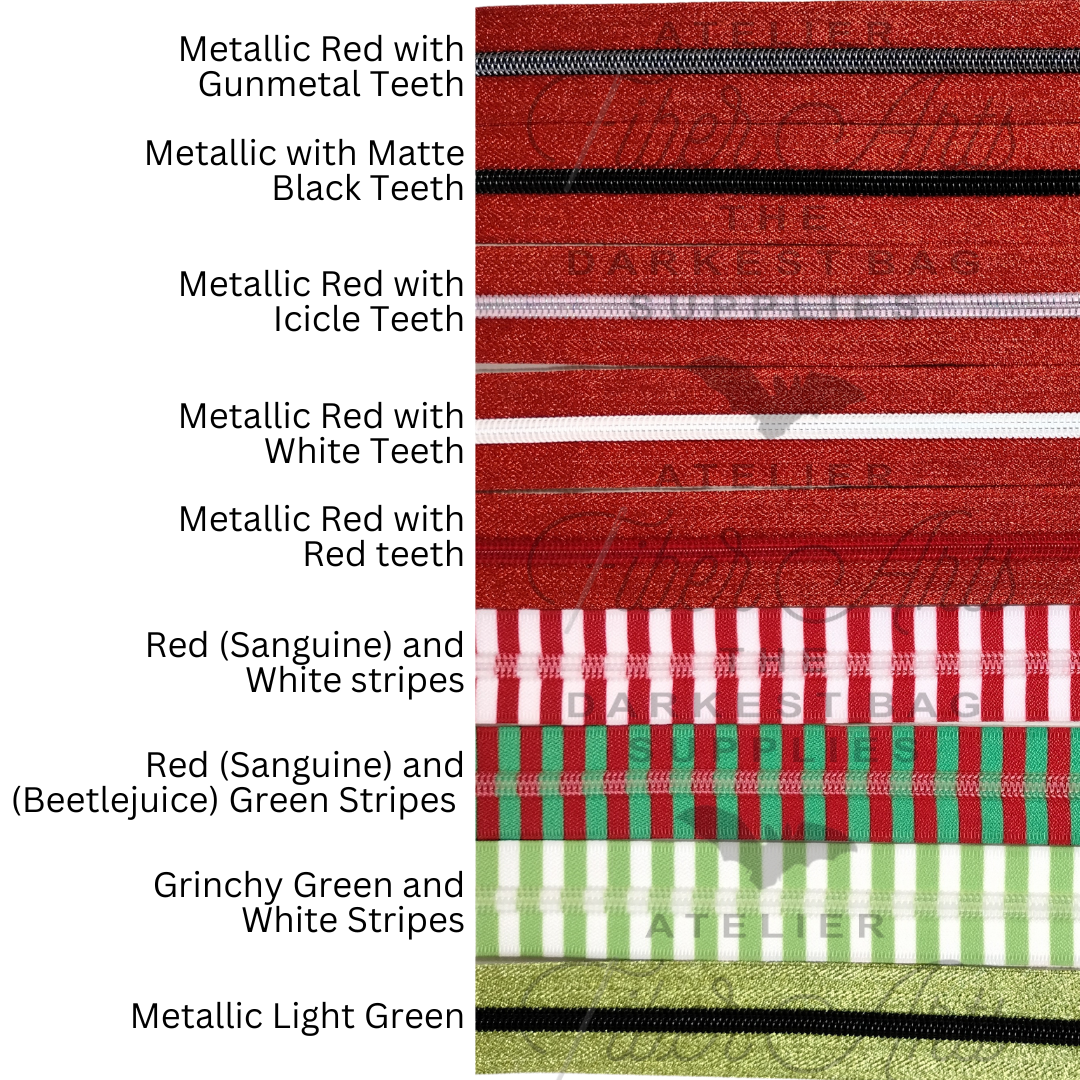 #5 Zipper - Jollyday Red + Green - DTM Teeth at Atelier Fiber Arts