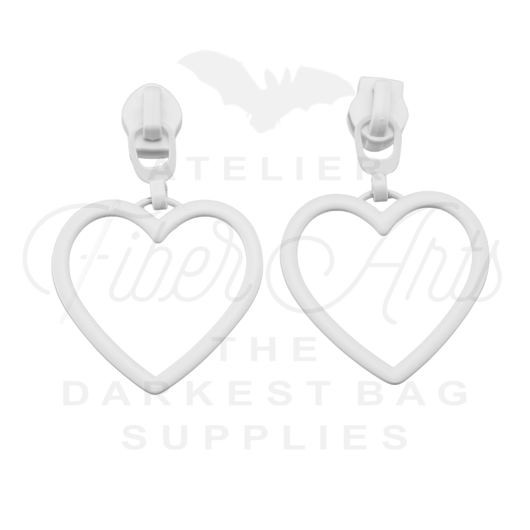 #5 Large Heart Zipper Pulls in White