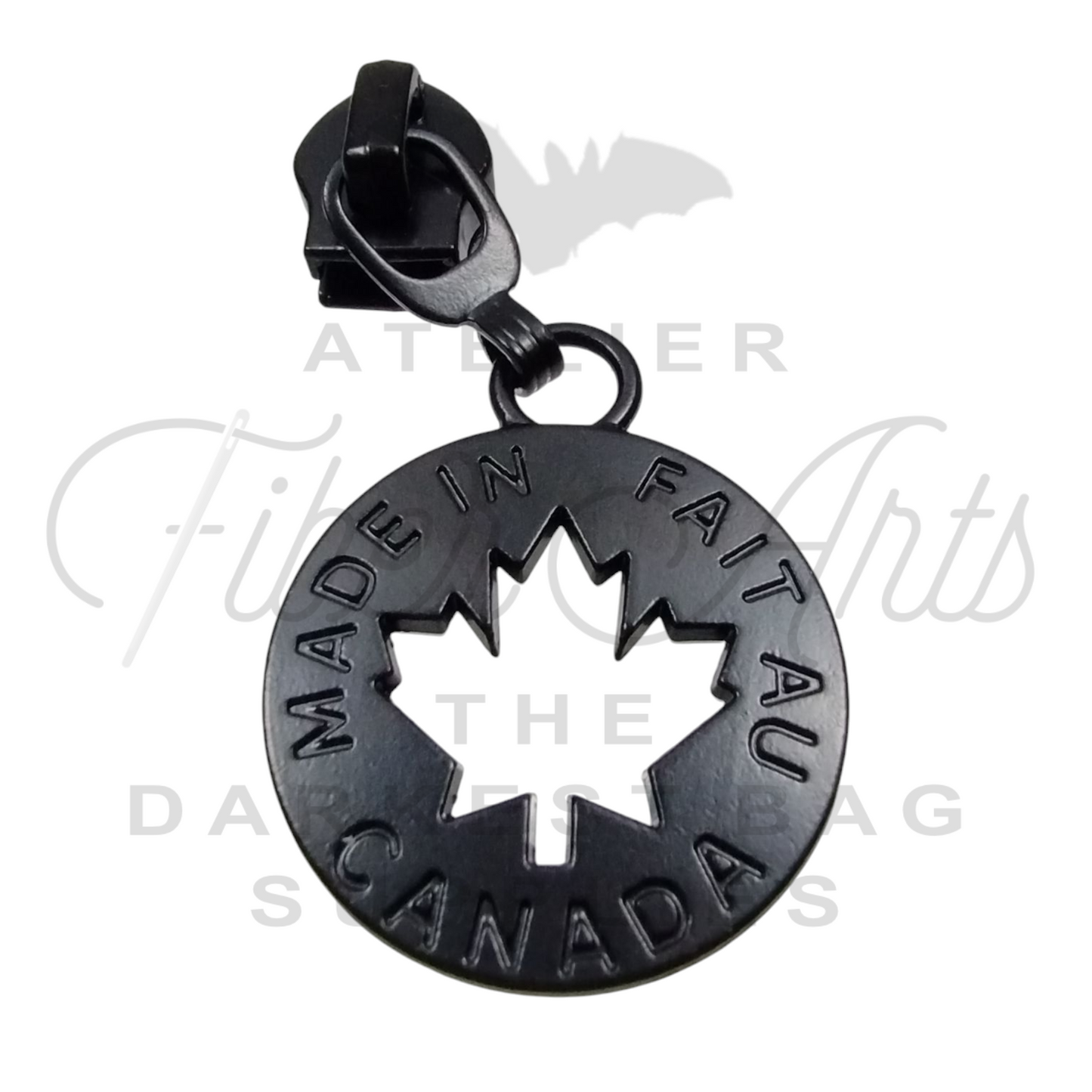 #5 Made In Fait Au Canada Zipper Pulls in Matte Black at Atelier Fiber Arts