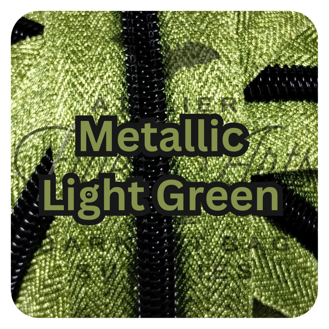 #5 Zipper - Light Green- Black Teeth - Metallic Silk at Atelier Fiber Arts