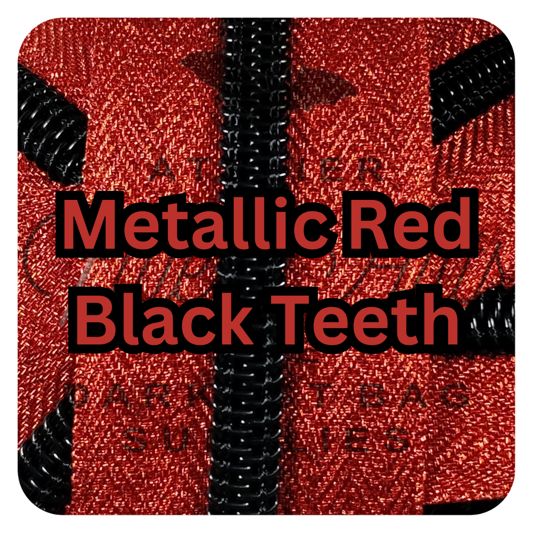 #5 Zipper - Red - Black Teeth - Metallic Silk at Atelier Fiber Arts