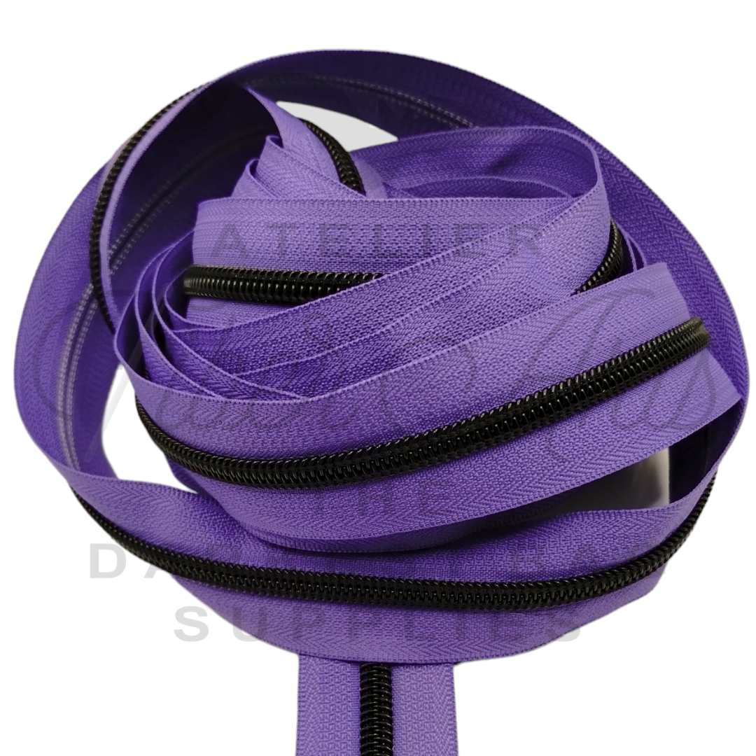 #5 Zipper - Purplest Purple - by the meter - Black Teeth at Atelier Fiber Arts