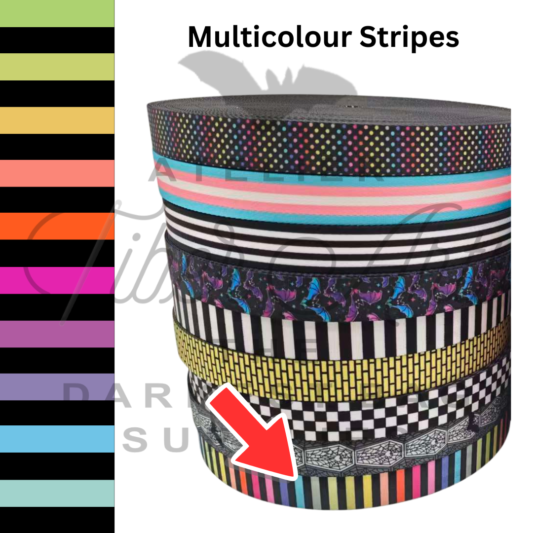PRE-SALE Webbing - Multicolour Stripes - 25mm (1in) sold by the meter at Atelier Fiber Arts