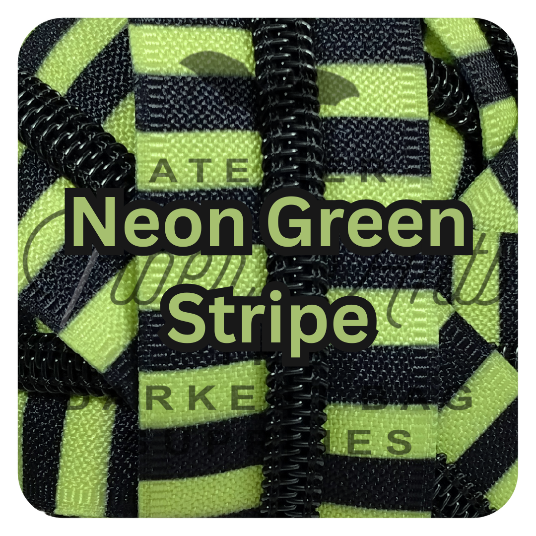 #5 Zipper - Neon Green + Black Stripes - Black Teeth at Atelier Fiber Arts