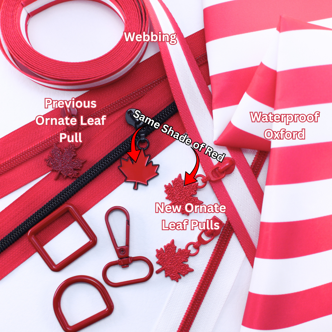 #5 Ornate Maple Leaf Zipper Pulls in Pure Red at Atelier Fiber Arts