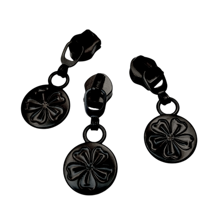 #5 Cherry Blossom Inlay Nylon Zipper Pulls Matte Black - 3pcs Atelier Fiber Arts