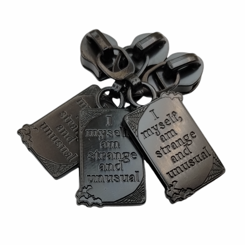 #5 BJ Strange and Unusual Zipper Pulls in Matte Black at Atelier Fiber Arts