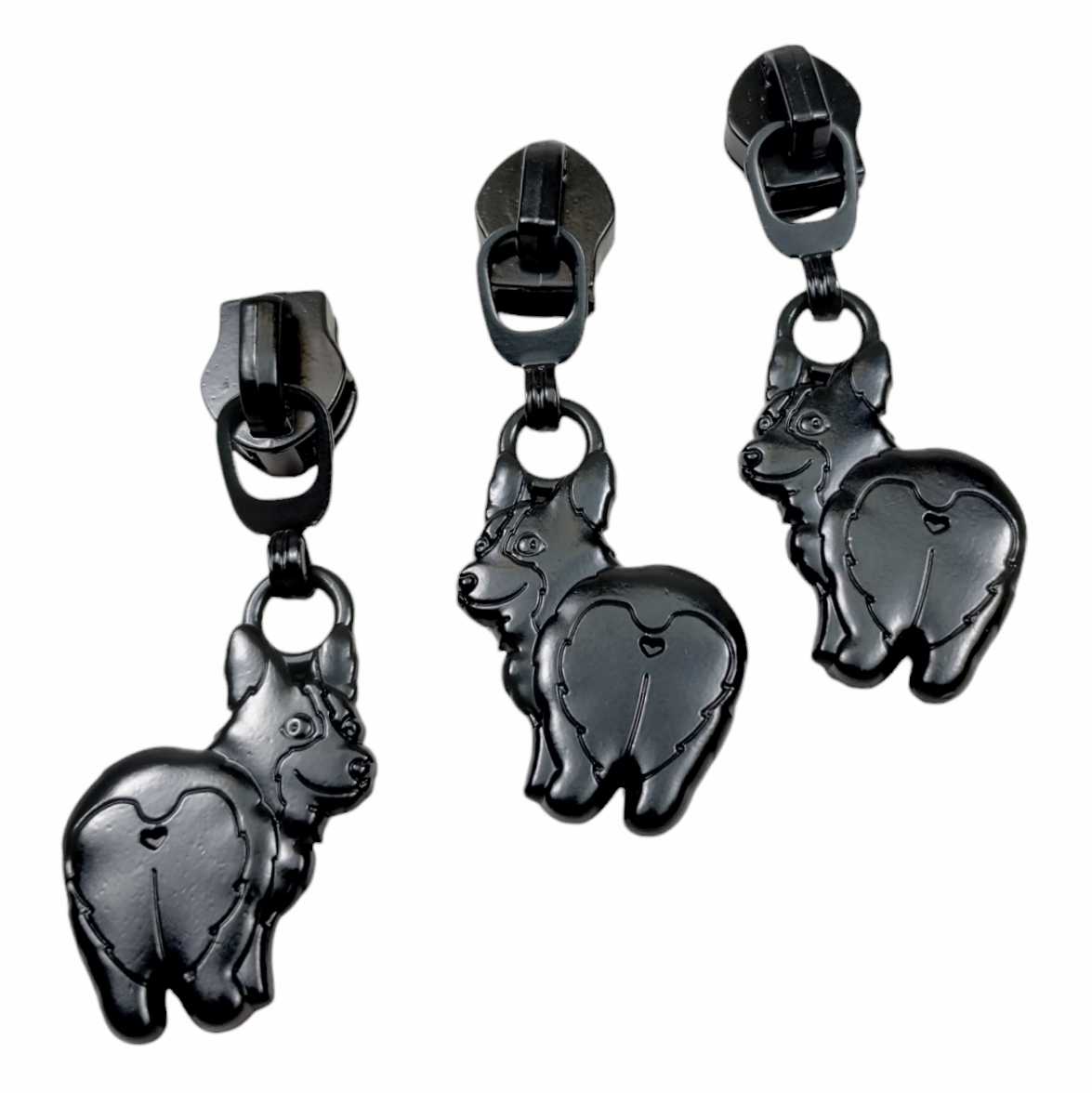 #5 Corgi Butt Zipper Pulls in Matte Black at Atelier Fiber Arts
