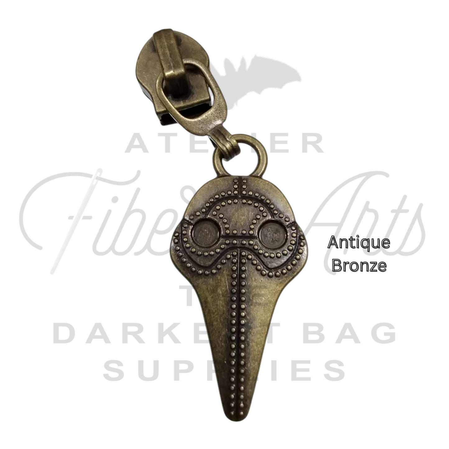 #5 Plague Doc Nylon Zipper Pulls in Various Finishes at Atelier Fiber Arts