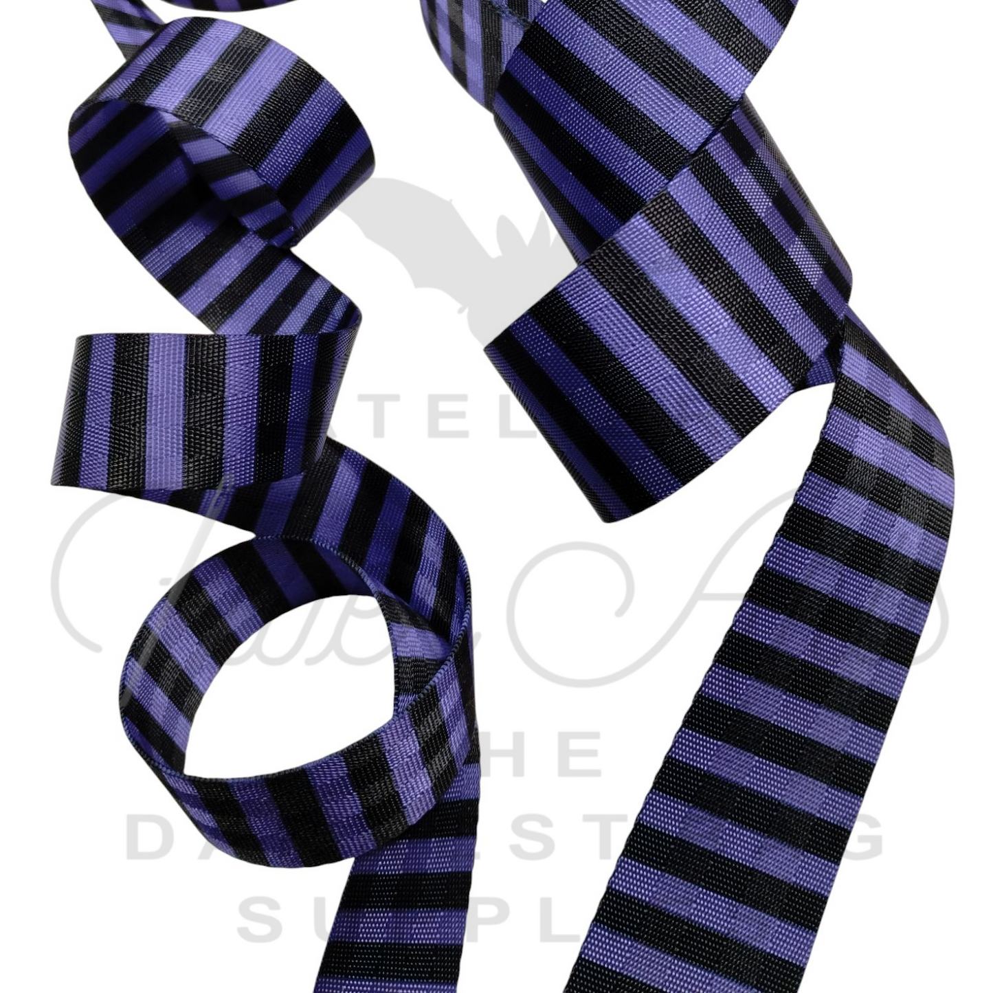 Webbing - Purplest Purple and Black Stripes - 38mm (1.5in) sold by the meter at Atelier Fiber Arts