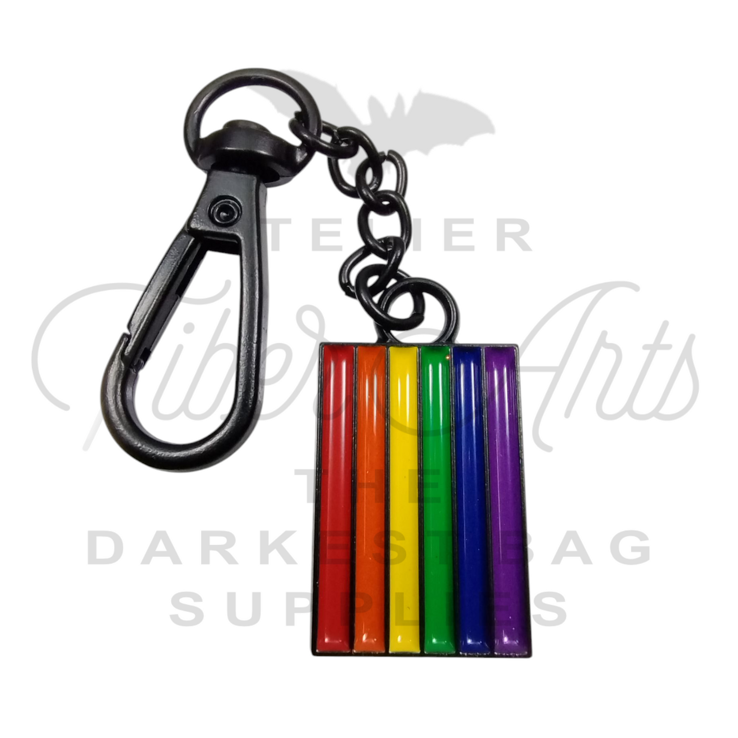Rainbow Flag Keychain/Charm in Matte Black and Rainbow Enamel at Atelier Fiber Arts