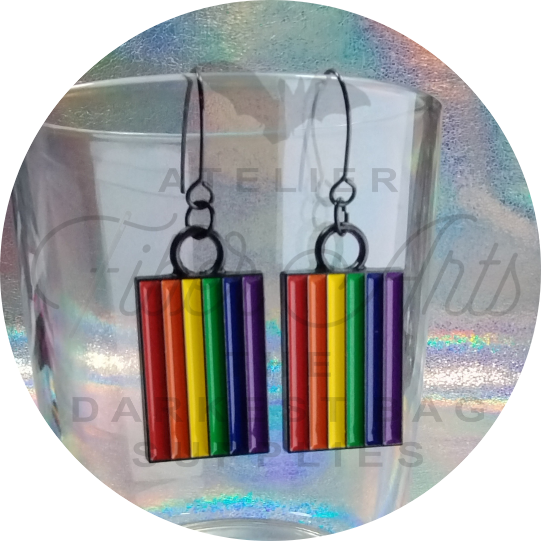 EARRINGS - RAINBOW FLAG Enamel in Matte Black at Atelier Fiber Arts