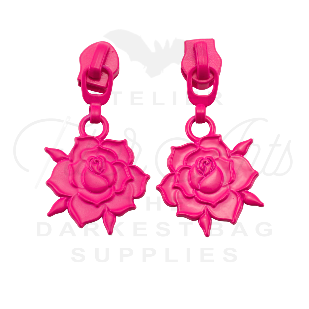 #5 Rose Bloom Zipper Pulls in HOT PINK