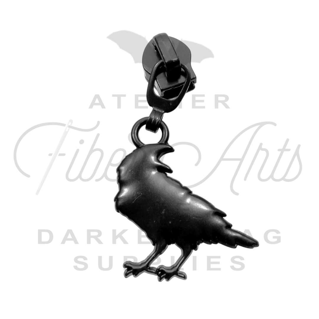 #5 Screeching Crow Zipper Pulls in Matte Black at Atelier Fiber Arts