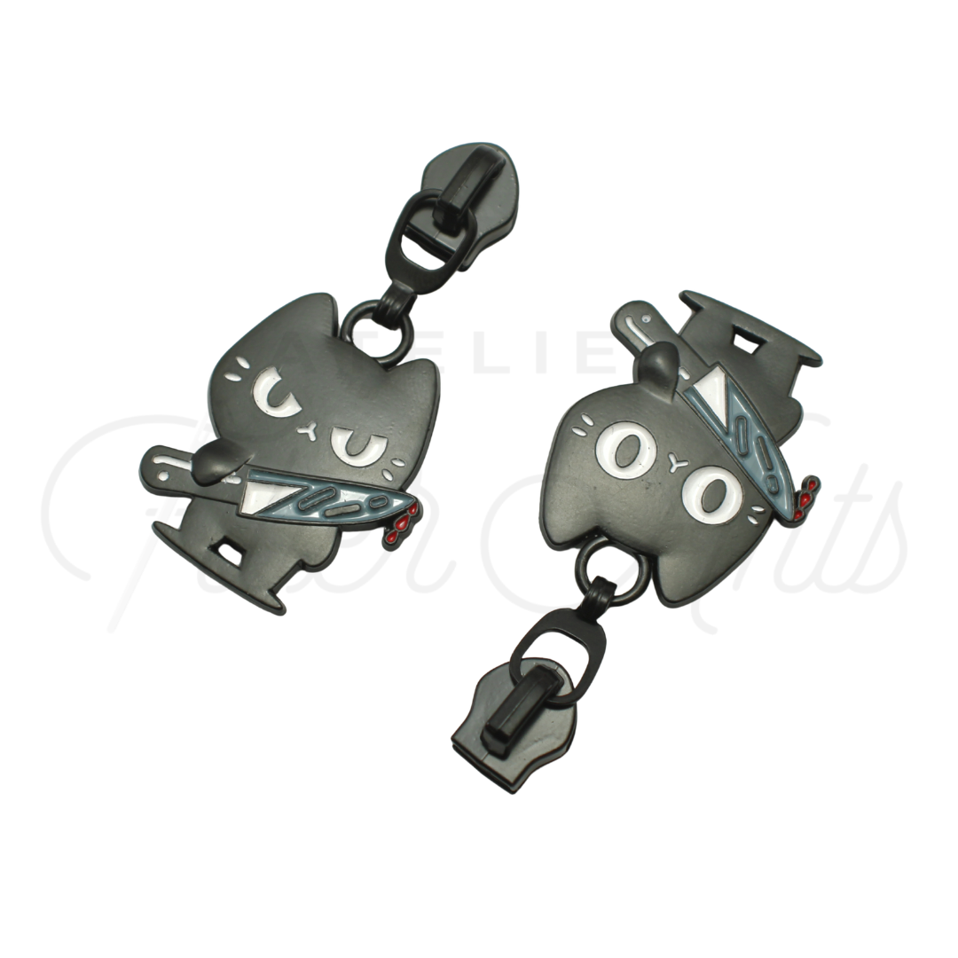 #5 Stabby Cats for CCD Zipper Pulls in Matte Black and Enamel at Atelier Fiber Arts