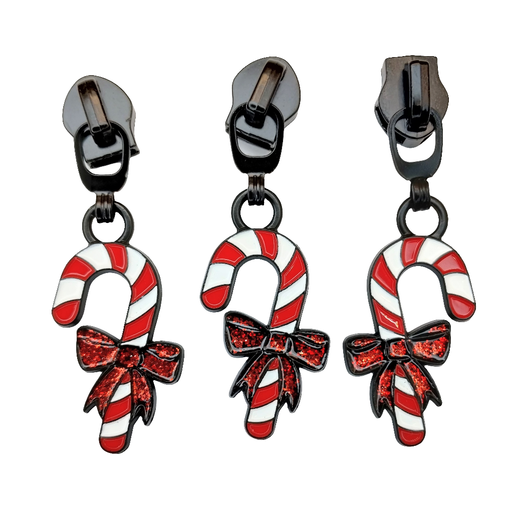 PRE-ORDER - Candy Cane Enamel Zipper Pulls - 5 pulls at Atelier Fiber Arts
