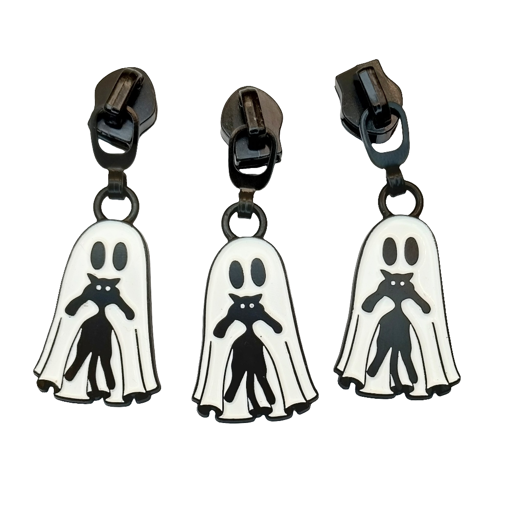 #5 Freaky Friends Zipper Pulls in Matte Black and Enamel at Atelier Fiber Arts
