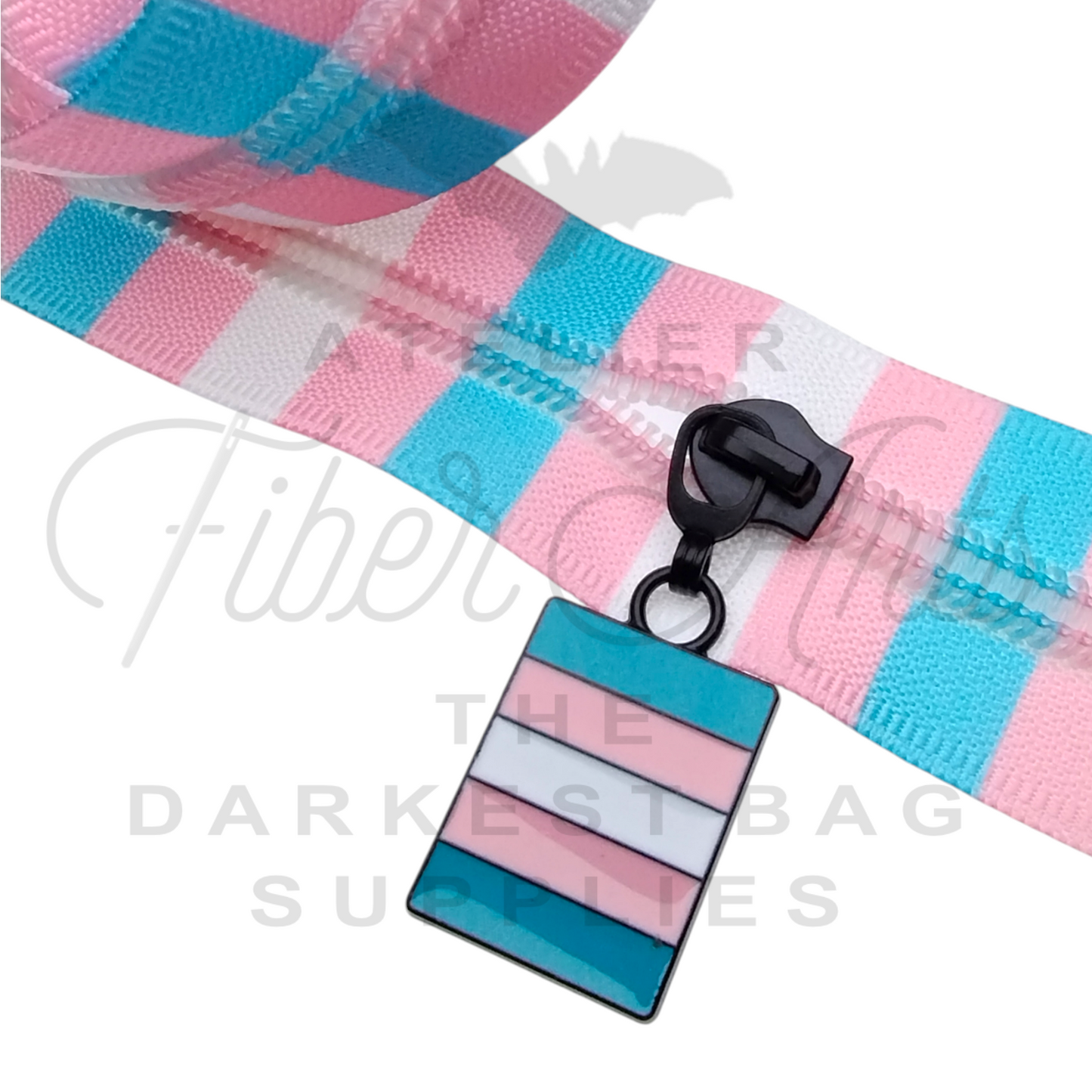 #5 Zipper - Trans Pride Stripes - DTM Teeth at Atelier Fiber Arts