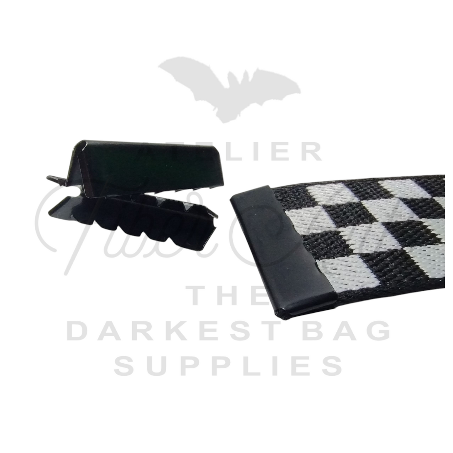 Clamped-On Strap Ends - 38mm (1.5in) - MATTE BLACK - 2 per pack at Atelier Fiber Arts