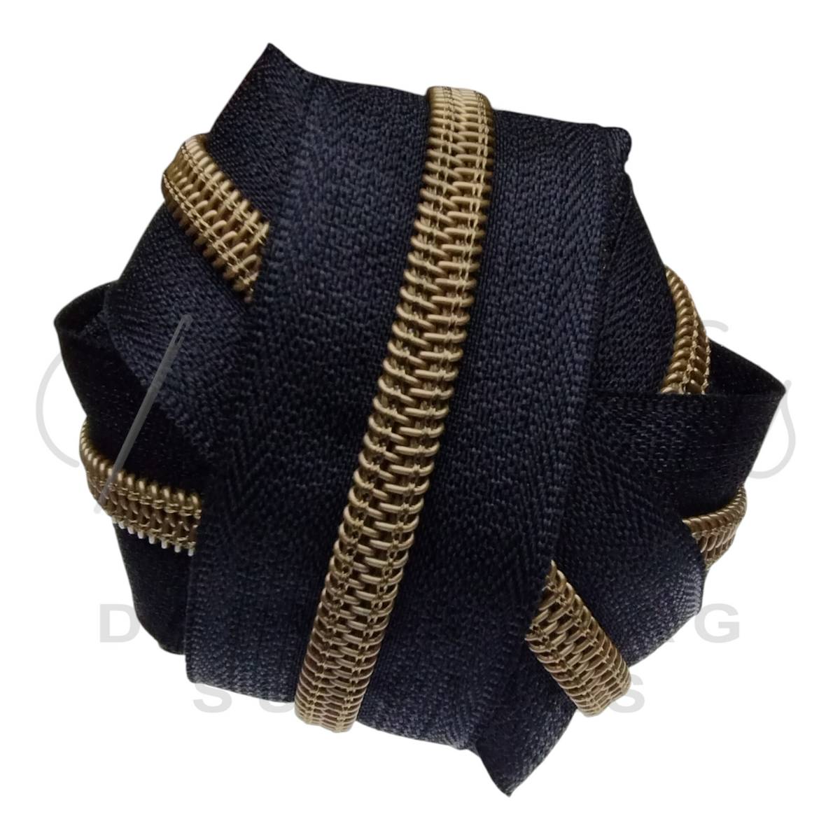 #5 Zipper - Black - Antique (Matte) Brass Teeth at Atelier Fiber Arts
