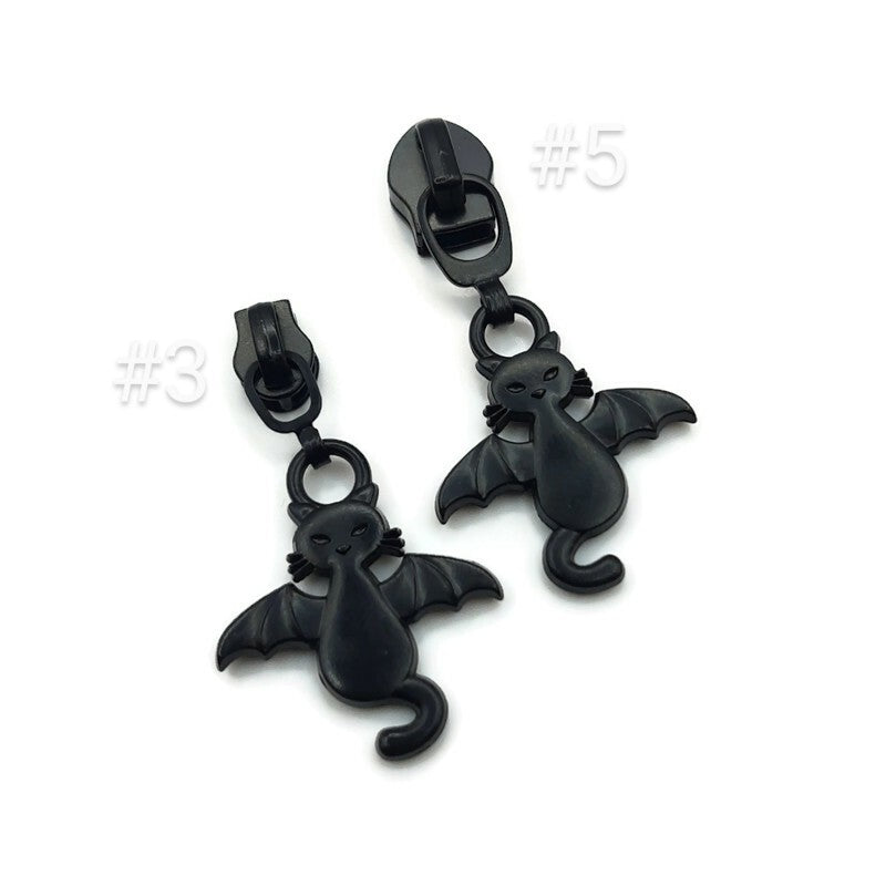 #5 Bat Cat Zipper Pulls in Matte Black at Atelier Fiber Arts