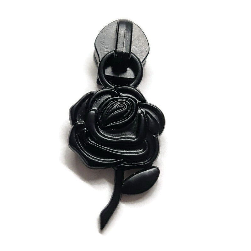 #5 Black Rose Zipper Pulls in Matte Black at Atelier Fiber Arts