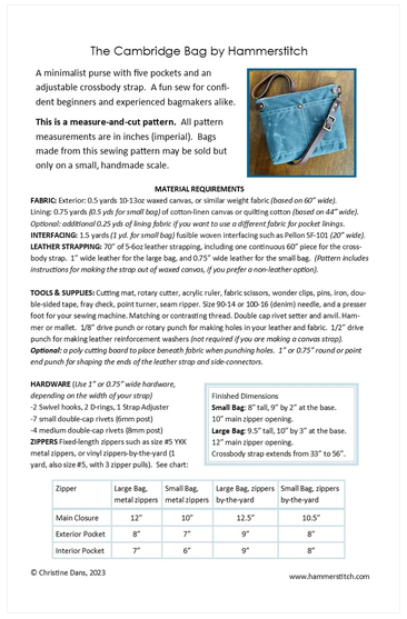 HAMMERSTITCH - THE CAMBRIDGE BAG - PRINTED PATTERN at Atelier Fiber Arts