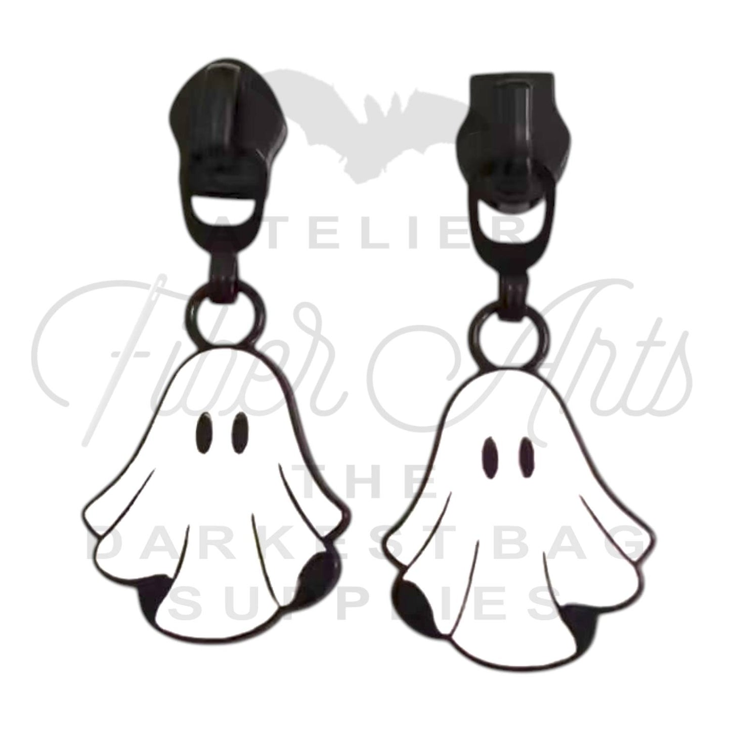COMING SOON #5 Floating Ghost Zipper Pulls in Matte Black and Enamel at Atelier Fiber Arts