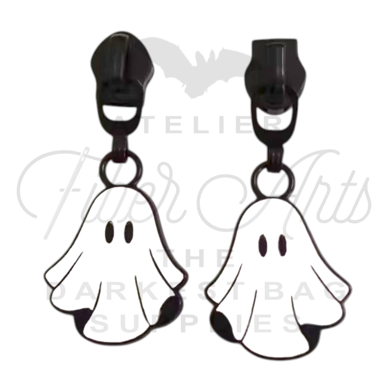 COMING SOON #5 Floating Ghost Zipper Pulls in Matte Black and Enamel at Atelier Fiber Arts