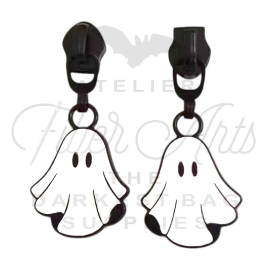 COMING SOON #5 Floating Ghost Zipper Pulls in Matte Black and Enamel at Atelier Fiber Arts